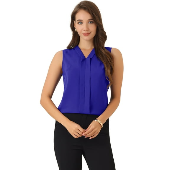 DARING DIVA Sleeveless Pleated Front Work Office Blouse L Royal Blue