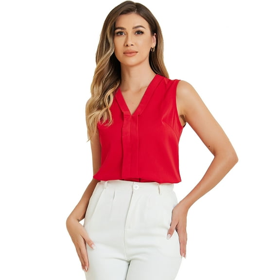 DARING DIVA Sleeveless Pleated Front Work Office Blouse XS Red