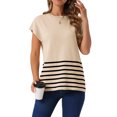 thumbnail image 1 of DARING DIVA Sleeveless Round Neck Striped Sweater Vest Cap Sleeve L Apricot, 1 of 7