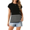 thumbnail image 1 of DARING DIVA Sleeveless Round Neck Striped Sweater Vest Cap Sleeve M Black, 1 of 7