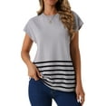 thumbnail image 1 of DARING DIVA Sleeveless Round Neck Striped Sweater Vest Cap Sleeve XL Grey, 1 of 7