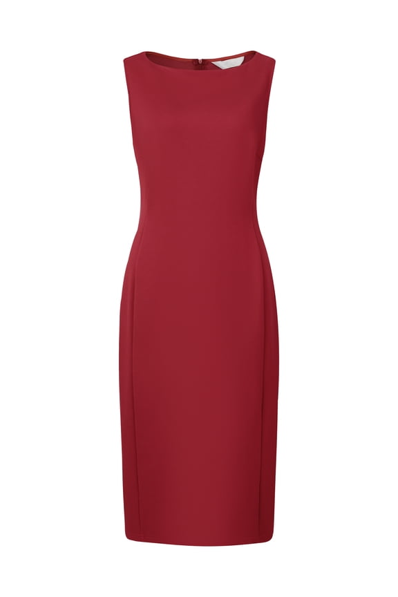 Sleeveless Sheath Boat Neck Pencil Dress M Red