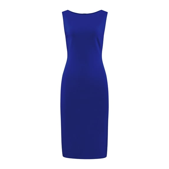 DARING DIVA Sleeveless Sheath Boat Neck Pencil Dress S Royal Blue