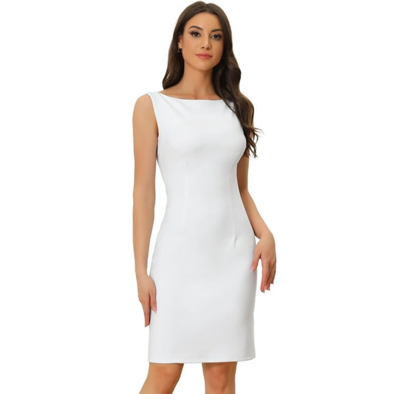 DARING DIVA Sleeveless Sheath Dress Boat Neck Casual Office Dresses XL White