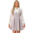 thumbnail image 1 of DARING DIVA Sleeveless Square Neck Button Plaid A-Line Tweed Dress L Pink, 1 of 6