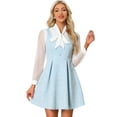 thumbnail image 1 of DARING DIVA Sleeveless Square Neck Button Plaid A-Line Tweed Dress M Light Blue, 1 of 6