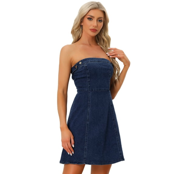 DARING DIVA Sleeveless Stapless Denim Dress Mini Dress XL Dark Blue
