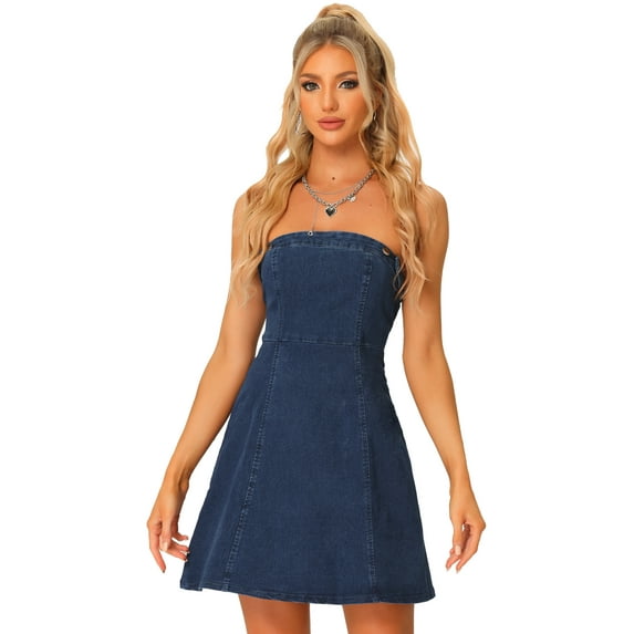 DARING DIVA Sleeveless Stapless Denim Dress Mini Dress XS Blue