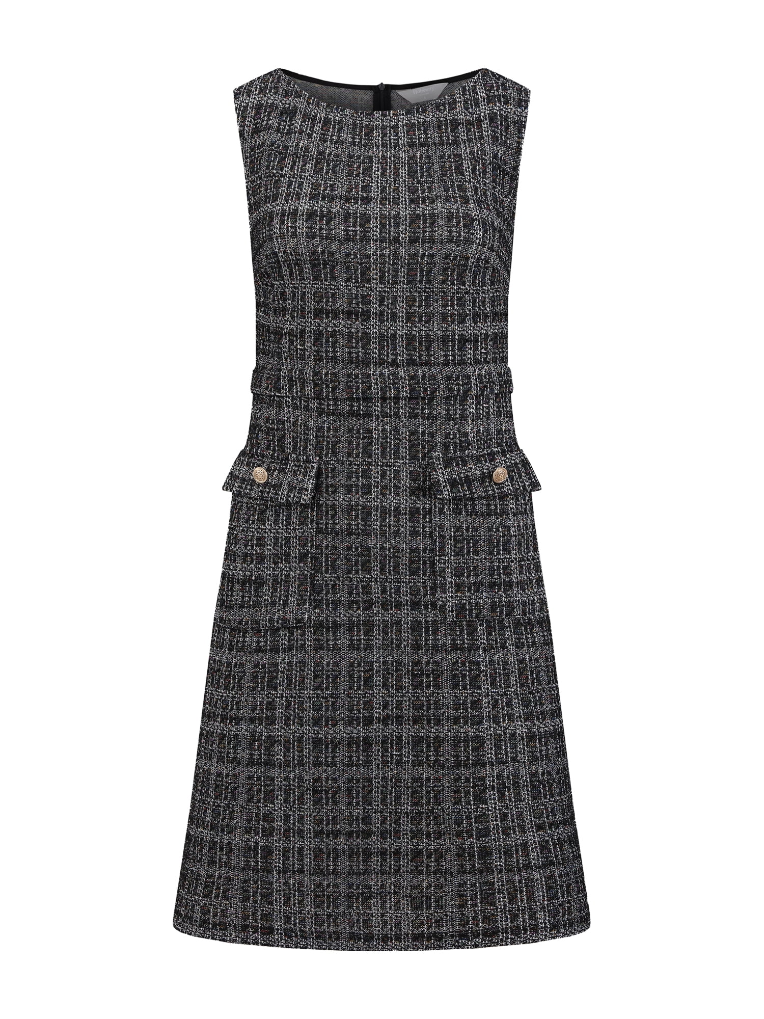 DARING DIVA Women's Sleeveless Tweed Boat Neck Sheath Dress 2XL Black