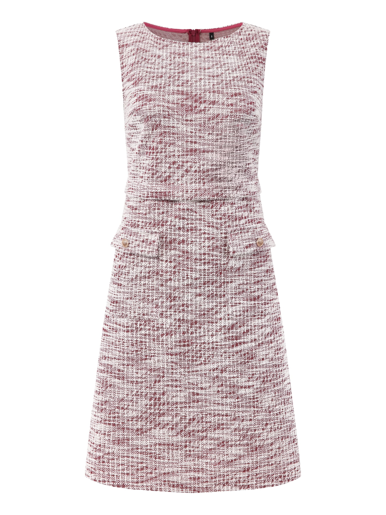 DARING DIVA Women's Sleeveless Tweed Boat Neck Sheath Dress L Red