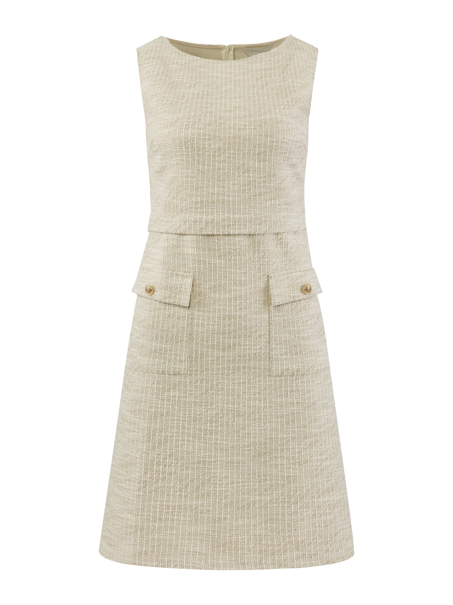 DARING DIVA Women's Sleeveless Tweed Boat Neck Sheath Dress M Beige