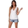 thumbnail image 1 of DARING DIVA Sleeveless Wrap Ruched Button Decor Tank Tops M White, 1 of 6