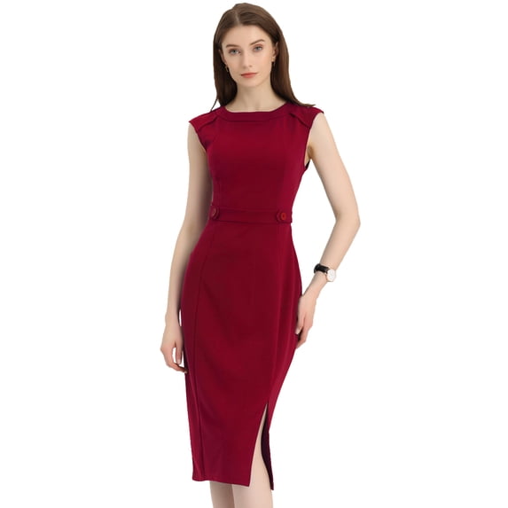 DARING DIVA Slim Fit Sleeveless Work Dress M Wine Red