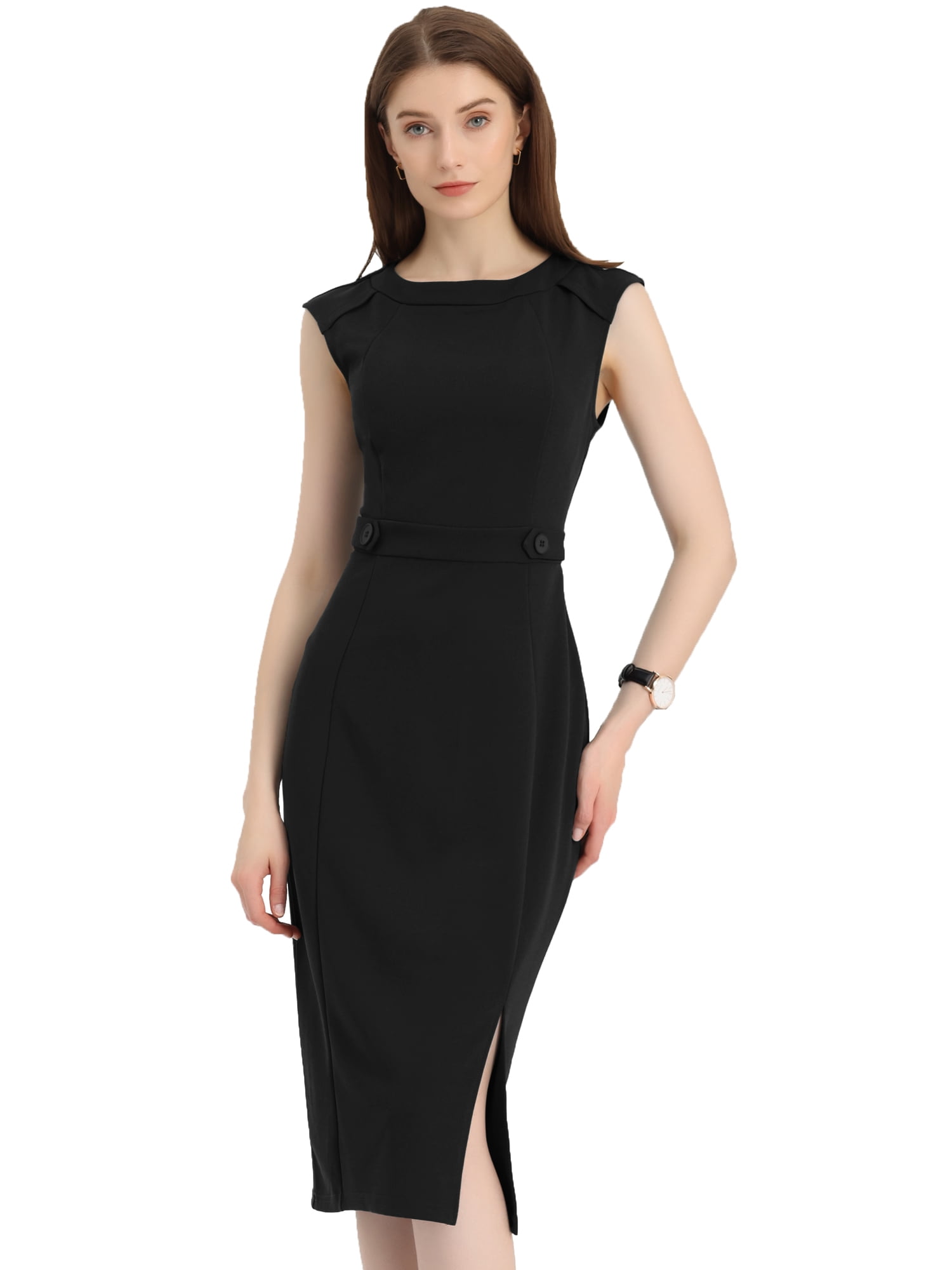 DARING DIVA Slim Fit Sleeveless Work Dress S Black