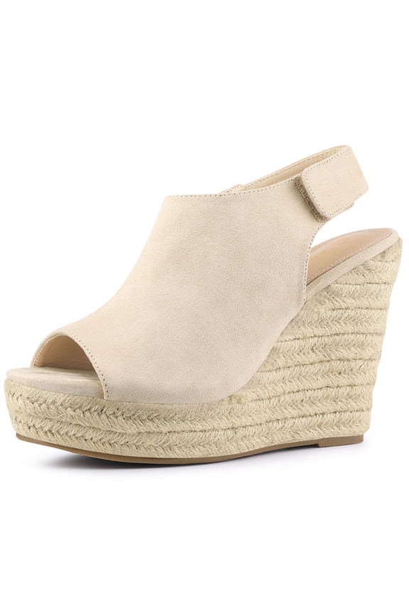 Slingback Platform Wedges Heel Espadrille Wedge Sandals Beige 6