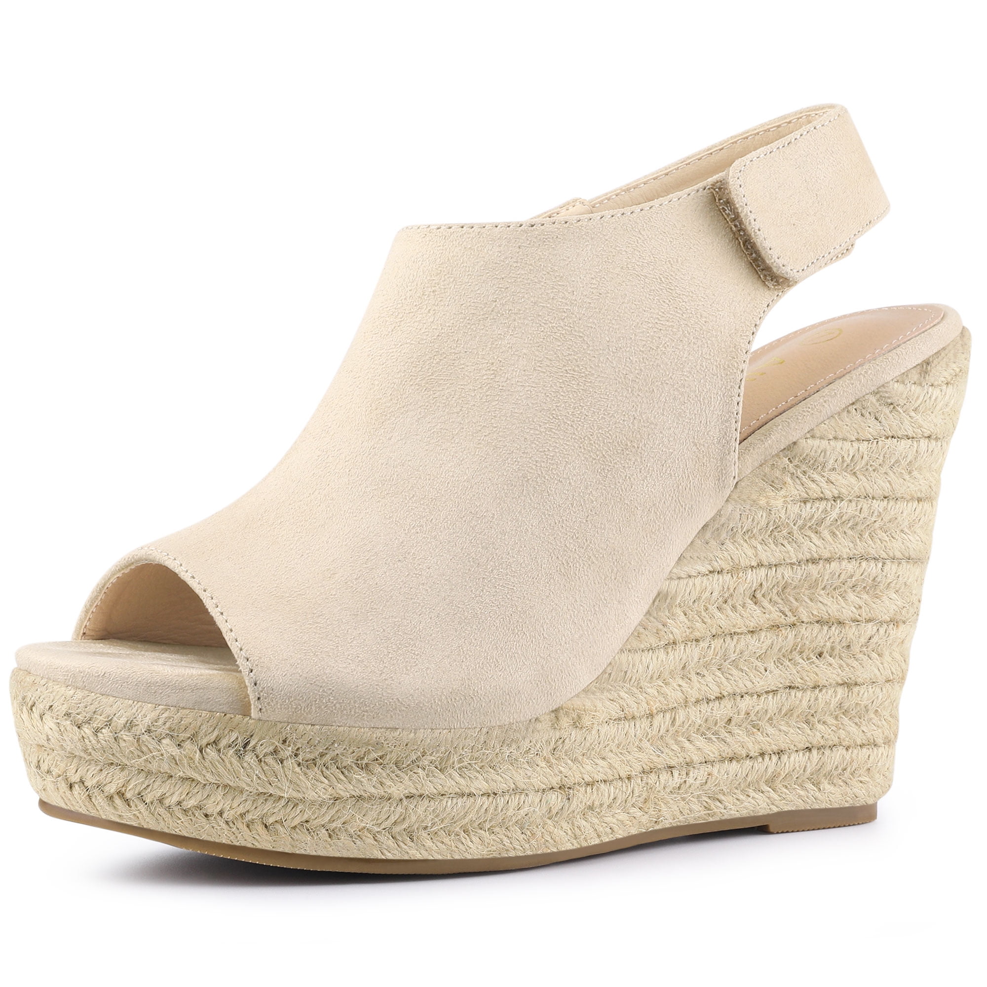 DARING DIVA Slingback Platform Wedges Heel Espadrille Wedge Sandals Beige 7