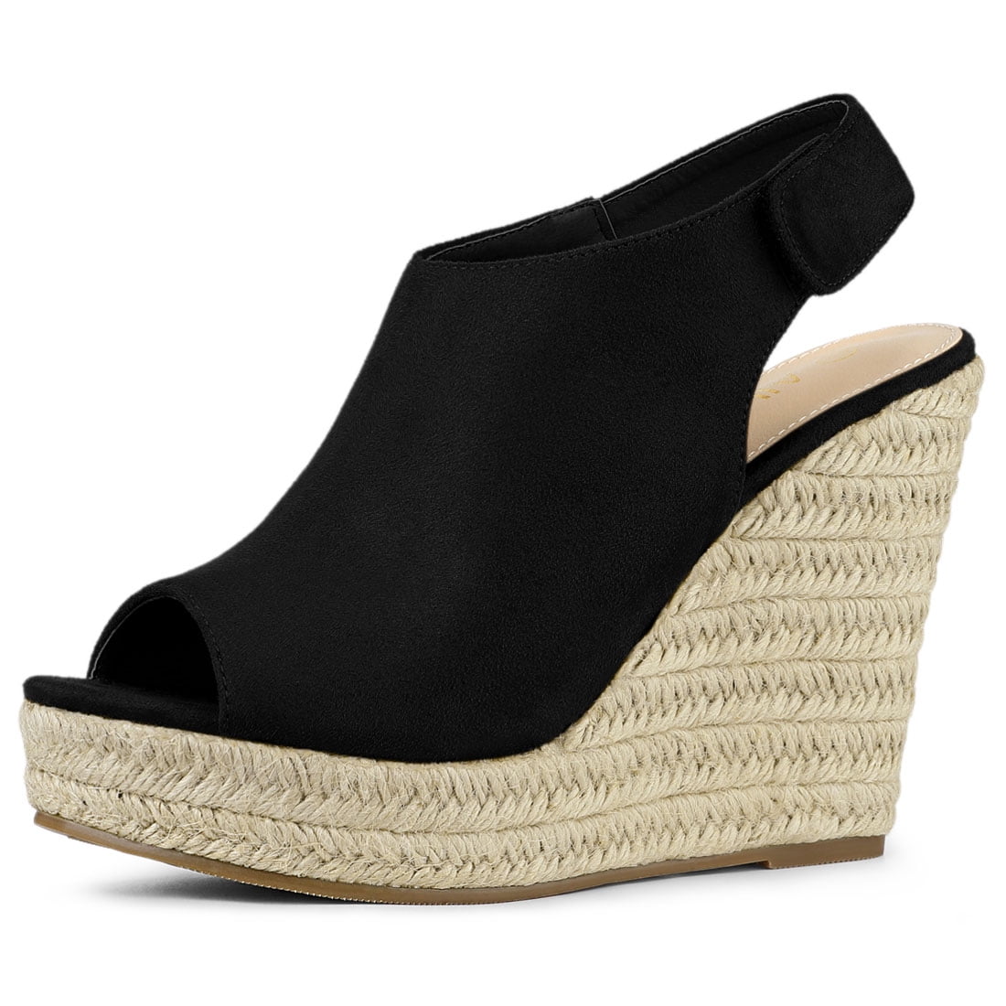 DARING DIVA Slingback Platform Wedges Heel Espadrille Wedge Sandals Black 6