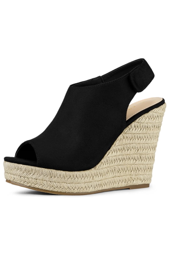 Slingback Platform Wedges Heel Espadrille Wedge Sandals Black 8