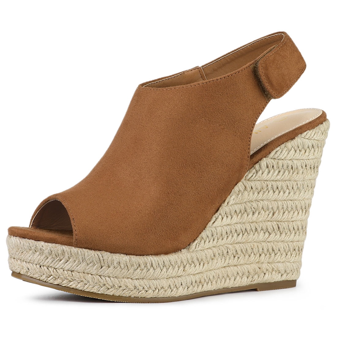 DARING DIVA Slingback Platform Wedges Heel Espadrille Wedge Sandals Brown 8