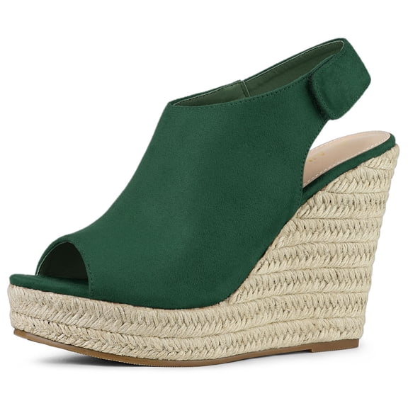 DARING DIVA Slingback Platform Wedges Heel Espadrille Wedge Sandals Emerald Green 8
