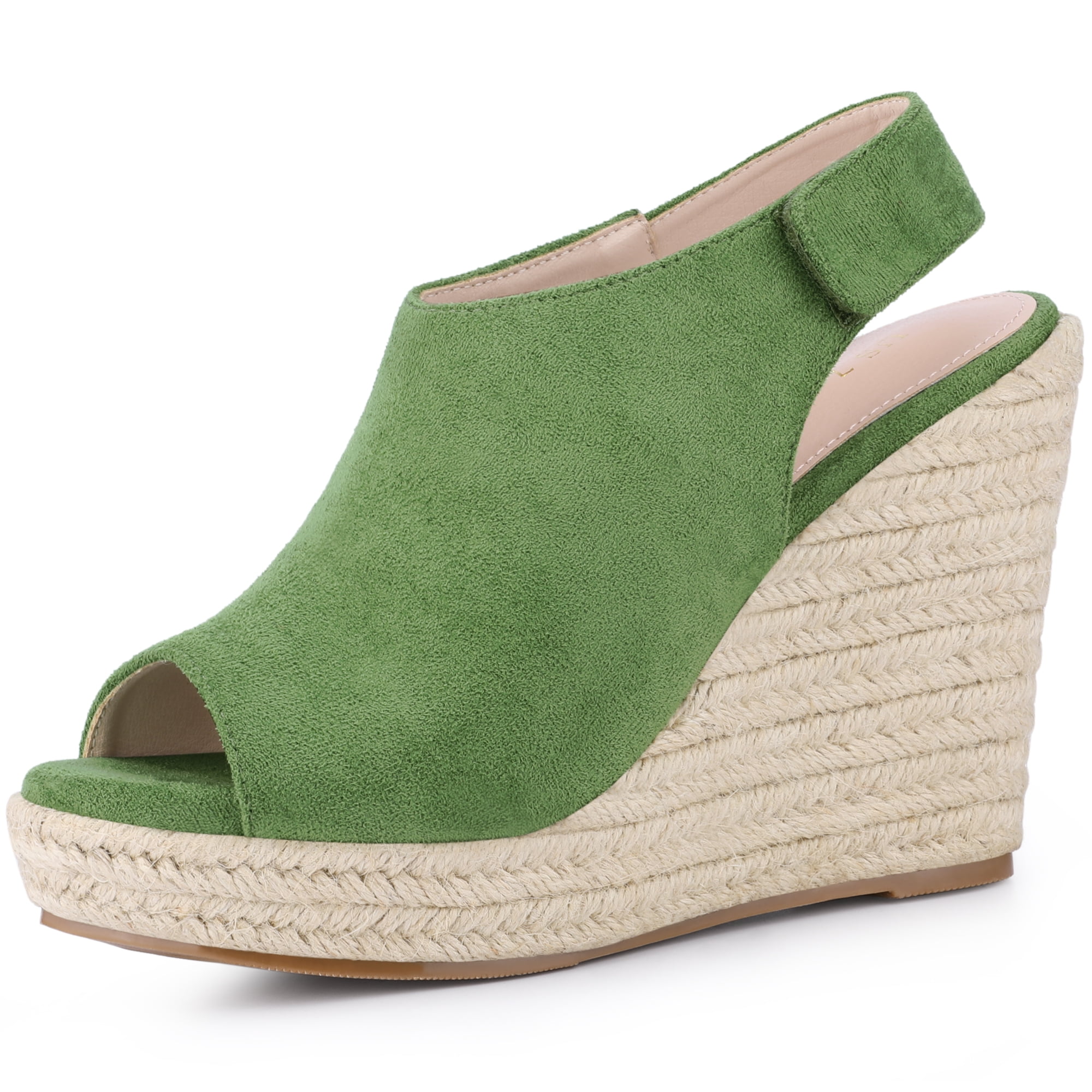 DARING DIVA Slingback Platform Wedges Heel Espadrille Wedge Sandals Olive Green 9