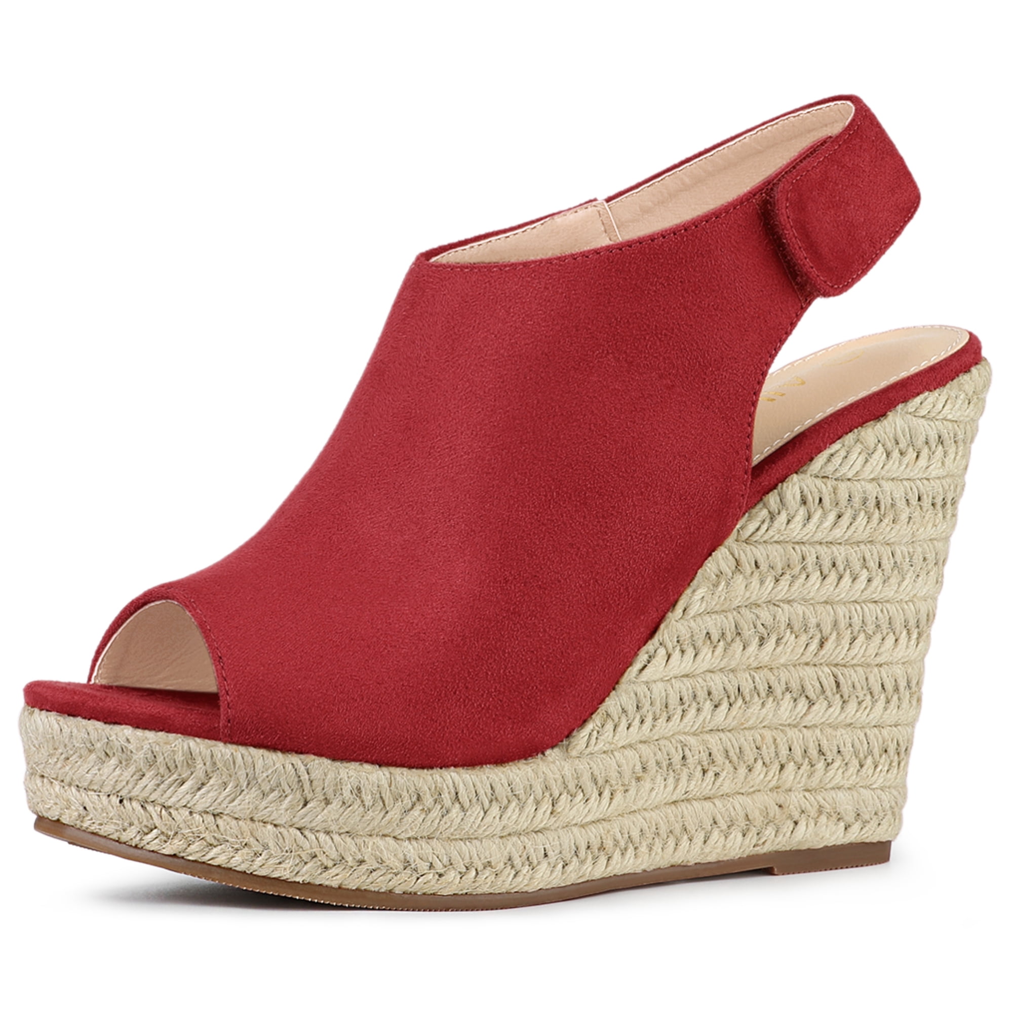 DARING DIVA Slingback Platform Wedges Heel Espadrille Wedge Sandals Red 10