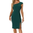 thumbnail image 1 of DARING DIVA Slit Hem Fashion One Shoulder Sheath Dress XS Dark Green, 1 of 6