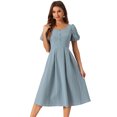 thumbnail image 1 of DARING DIVA Smocked Back Puff Short Sleeve Midi Dress XL Blue, 1 of 5