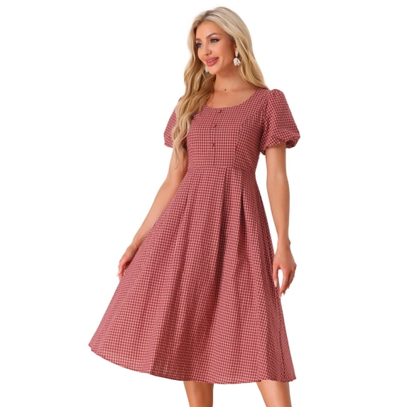 DARING DIVA Smocked Back Puff Short Sleeve Midi Dress XS Red