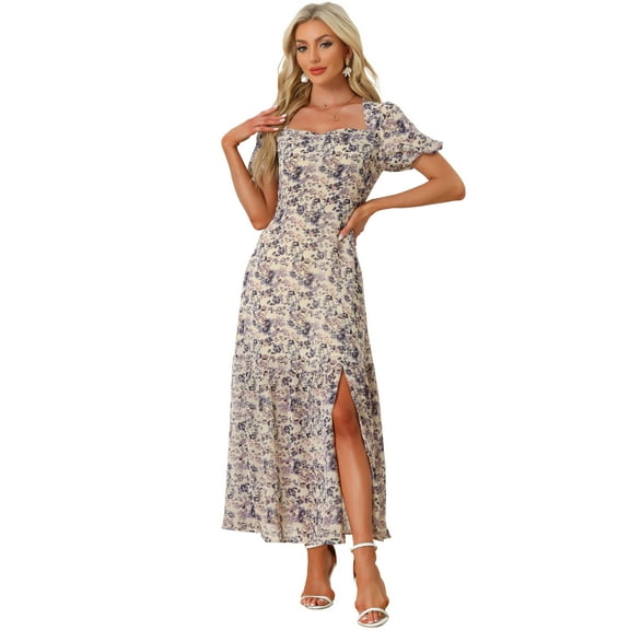 DARING DIVA Smocked Swing Beach Boho Maxi Dress XS Beige Purple