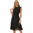 thumbnail image 1 of DARING DIVA Smocked Waist Gilding Metallic Stars Chiffon Dress M Black, 1 of 6