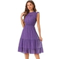 thumbnail image 1 of DARING DIVA Smocked Waist Gilding Metallic Stars Chiffon Dress XS Purple, 1 of 6