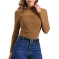 thumbnail image 1 of DARING DIVA Solid Mock Neck Sheer Panel Top L Brown, 1 of 6