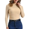 thumbnail image 1 of DARING DIVA Solid Mock Neck Sheer Panel Top S Apricots, 1 of 6