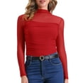 thumbnail image 1 of DARING DIVA Solid Mock Neck Sheer Panel Top XS Reds, 1 of 6