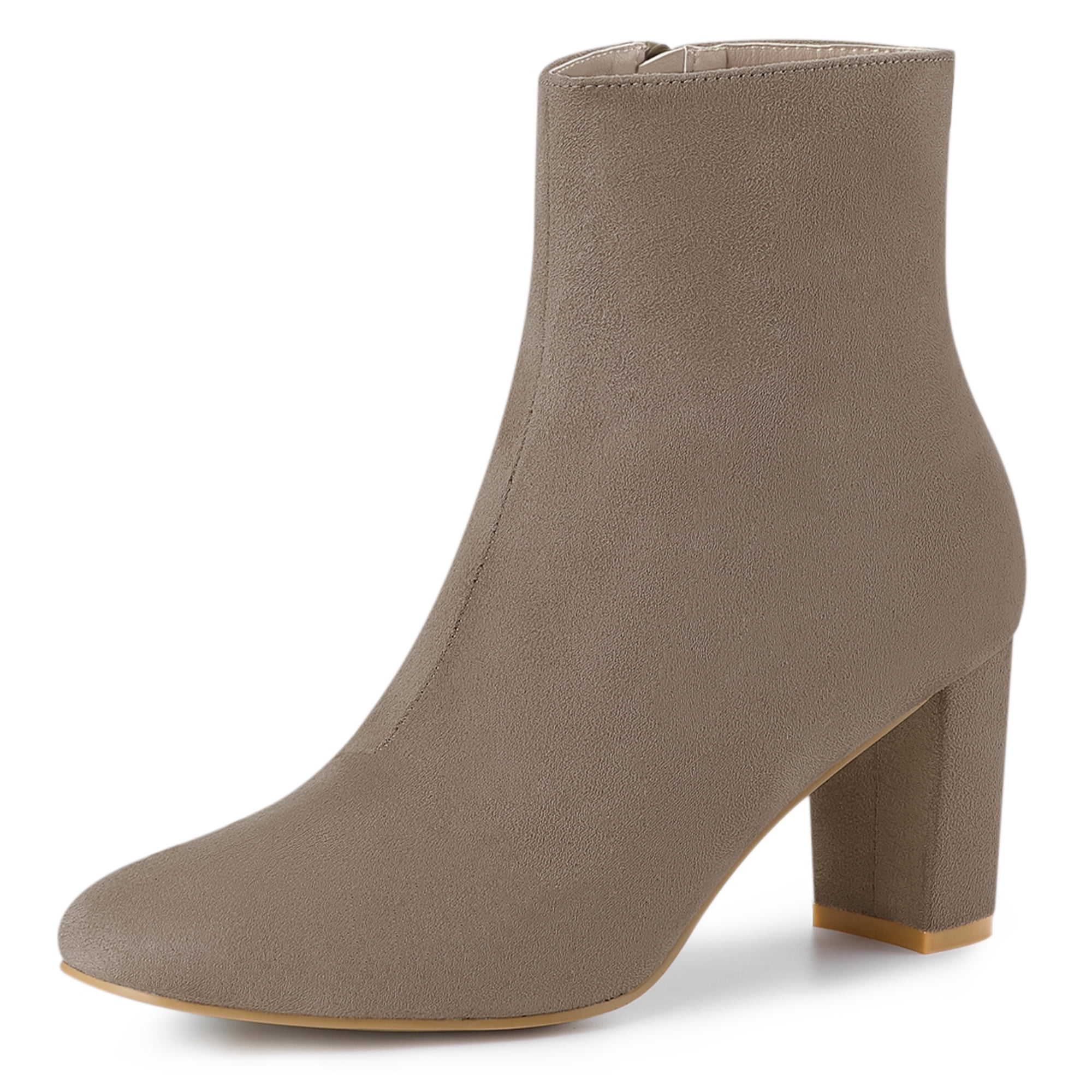 DARING DIVA Solid Side Zip Chunky Heel Ankle Boots Taupe 7
