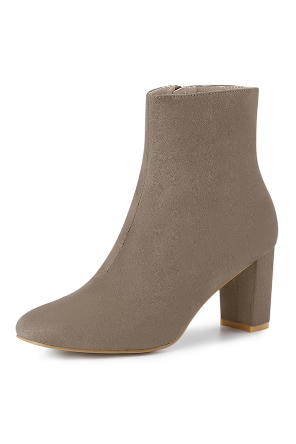 DARING DIVA Solid Side Zip Chunky Heel Ankle Boots Taupe 9