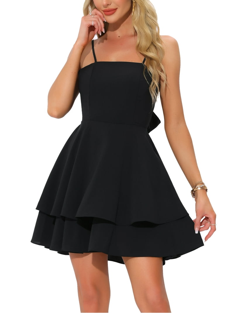 DARING DIVA Women's Backless Bow Tiered Ruffle A-Line Dress M Black - Walmart.com DARING DIVA Women's Backless Bow Tiered Ruffle A-Line Dress M Black - Walmart.com