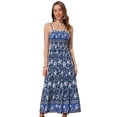 thumbnail image 1 of DARING DIVA Spaghetti Strap Smocked Maxi Boho Floral Dress M Blue, 1 of 6