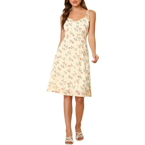 DARING DIVA Spaghetti Strap Summer Floral Print Midi Dress M Beige