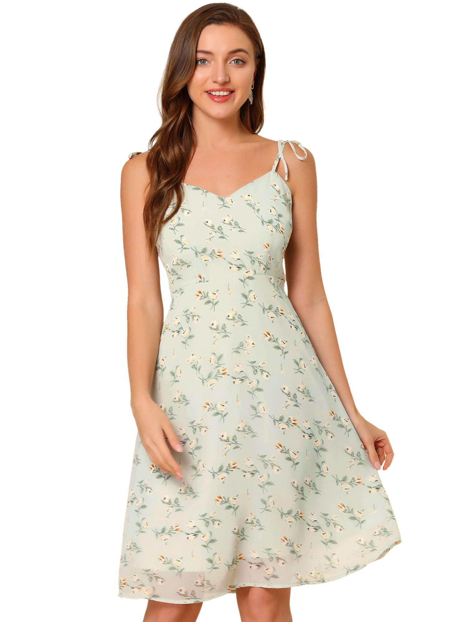 DARING DIVA Spaghetti Strap Summer Floral Print Midi Dress M Light Green