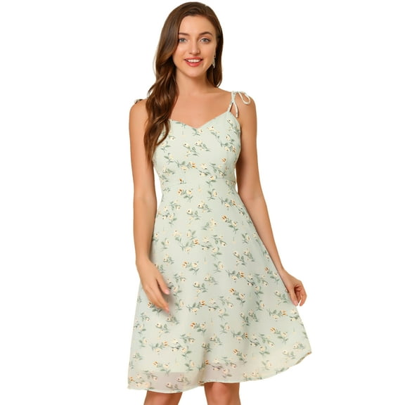 DARING DIVA Spaghetti Strap Summer Floral Print Midi Dress M Light Green
