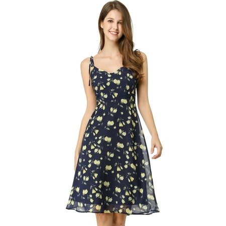 DARING DIVA Spaghetti Strap Summer Floral Print Midi Dress S Blue