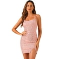 thumbnail image 1 of DARING DIVA Spaghetti Straps  Sequin Cocktail Party Mini Dress XL Pink, 1 of 5