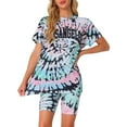 thumbnail image 1 of DARING DIVA Sport Sweatsuit Tie Dye Pullover Top Biker Shorts Pajama Set XL Blue Pink, 1 of 7