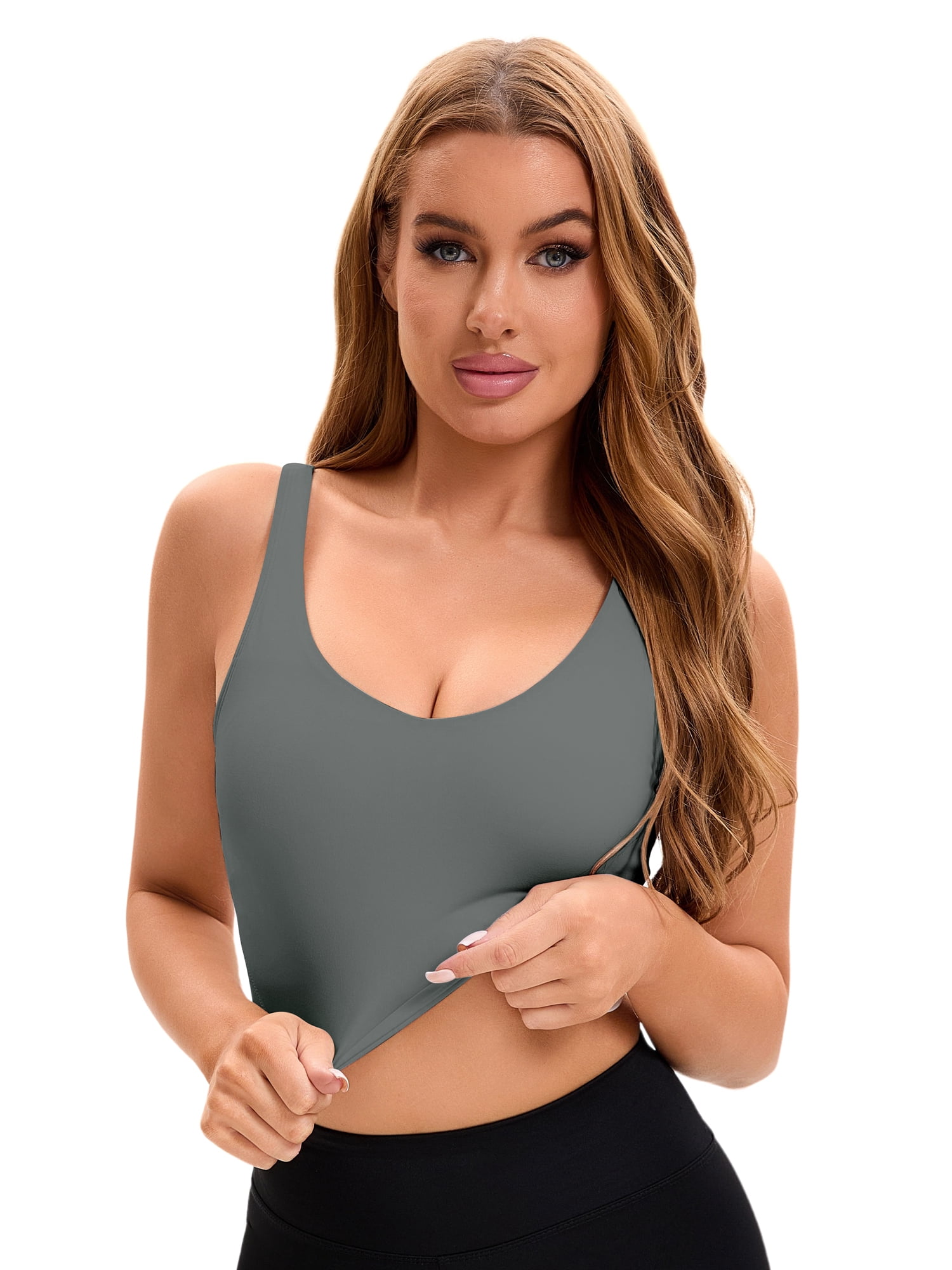 DARING DIVA Sports Bra Medium Support Workout Longline Yoga Tank Top L Blue
