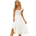 thumbnail image 1 of DARING DIVA Square Neck Boho Sleeveless Ruffle Tiered Smocked Sundress XS White, 1 of 6