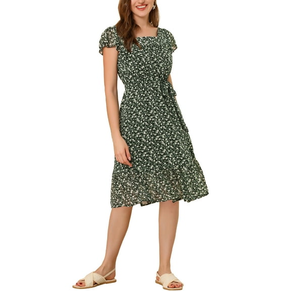 DARING DIVA Square Neck Flutter Sleeve A-Line Midi Dress XL Black