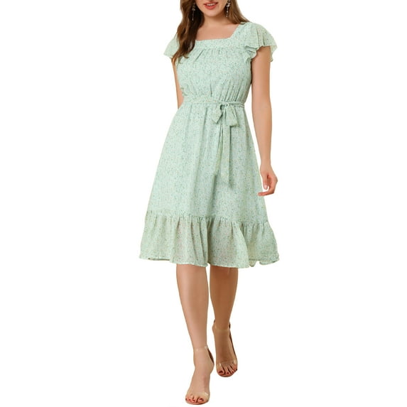 DARING DIVA Square Neck Flutter Sleeve A-Line Midi Dress XL Light Blue