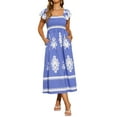 thumbnail image 1 of DARING DIVA Square Neck Flutter Sleeve Smocked Flowy Maxi Boho Dress L Blue, 1 of 6